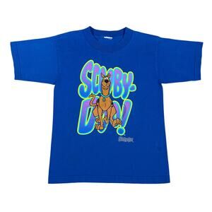 Vintage Scooby Doo 1996 Hanna Barbera Double Sided Cartoon Blue Shirt Size XXS